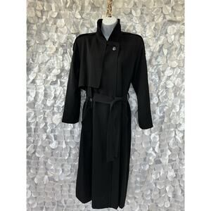 VTG 90s Sara Roberts Maxi Coat Womens 6 Black 100% Wool Crepe Long Trench Spy